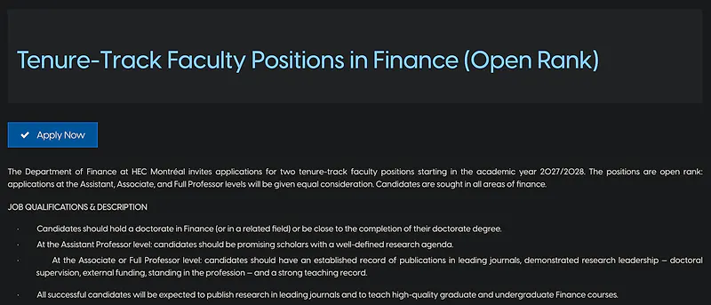 Faculty Opportunity: Tenure-Track Faculty Positions in Finance – HEC Montréal
