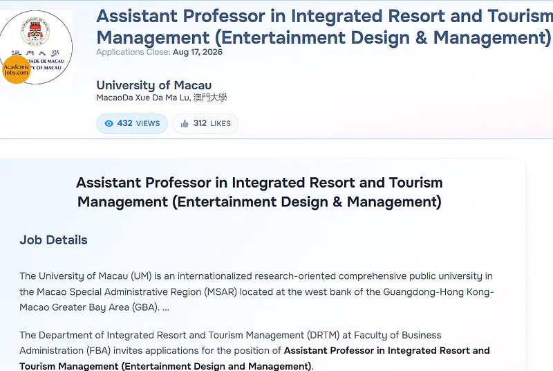 University of Macau Assistant Professor Recruitment 2026