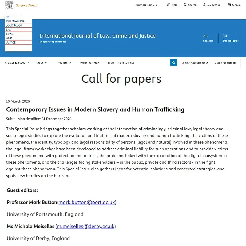 "Contemporary Issues in Modern Slavery and Human Trafficking"