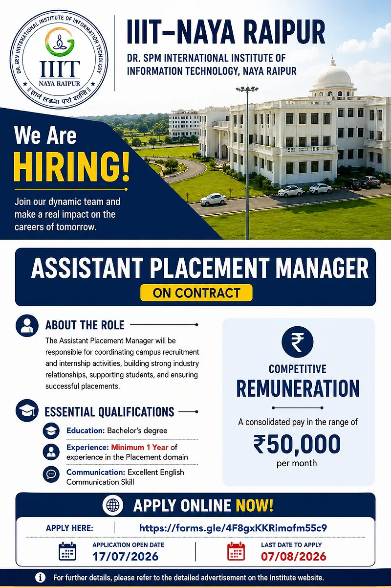 IIIT Naya Raipur Assistant Placement Manager Recruitment 2026
