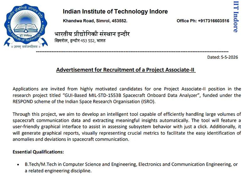 IIT Indore Project Associate-II Recruitment 2026