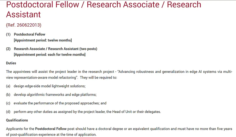 Postdoctoral Fellow / Research Associate / Research Assistant Recruitment 2026 at The Hong Kong Polytechnic University
