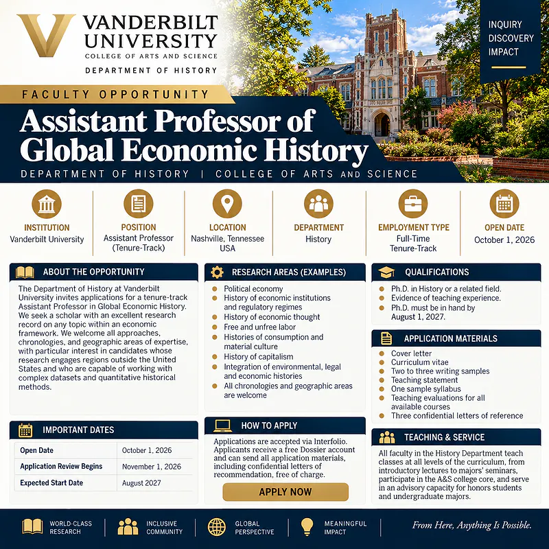 Assistant Professor of Global Economic History – Vanderbilt University