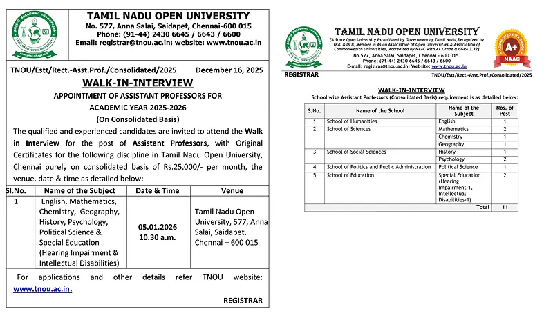 Walk-in Interview for Assistant Professor – Academic Year 2025–2026