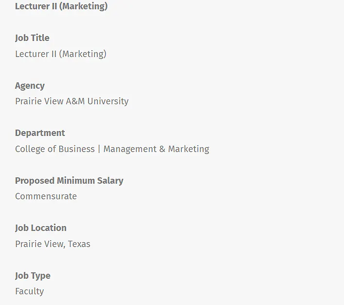 Prairie View A&M University Hiring Lecturer II in Marketing