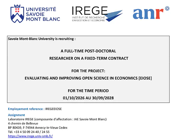 Savoie Mont Blanc University Postdoctoral Researcher Recruitment