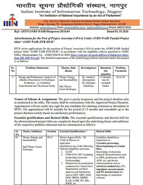 Project Associate-I Recruitment 2026 – IIIT Nagpur