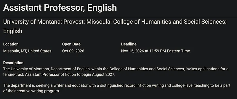 Faculty Opportunity: Assistant Professor of English – University of Montana