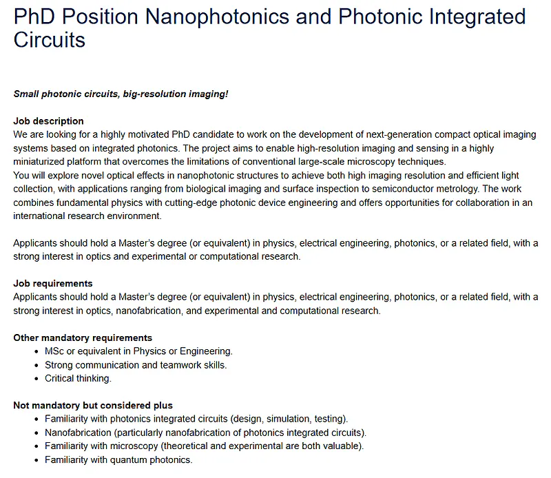 PhD Opportunity 2026 | Nanophotonics and Photonic Integrated Circuits at TU Delft