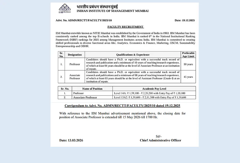 Faculty Recruitment 2026 at IIM Mumbai 