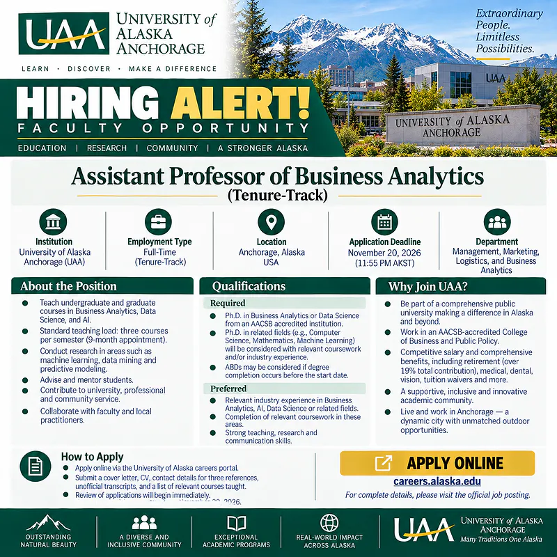  Assistant Professor of Business Analytics – University of Alaska Anchorage