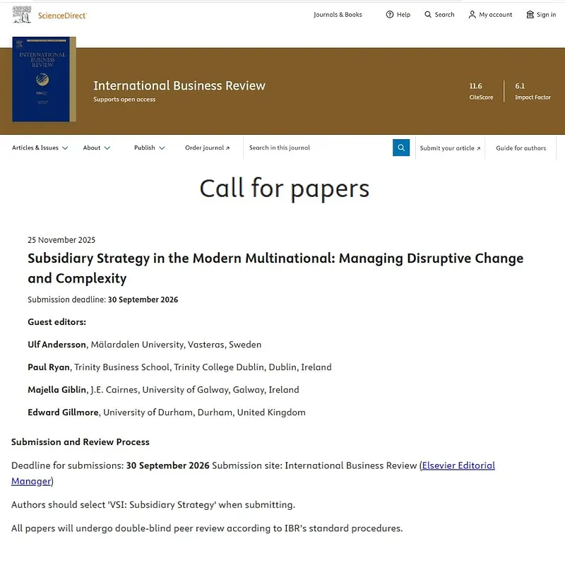 “Subsidiary Strategy in the Modern Multinational: Managing Disruptive Change and Complexity”