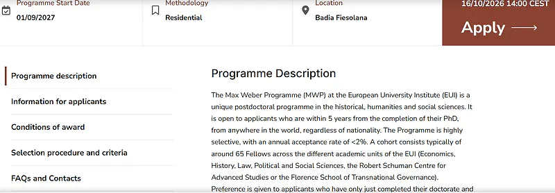 Postdoctoral Fellowship Opportunity: Max Weber Fellowships 2027 – European University Institute