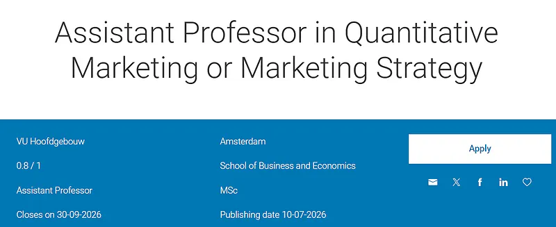 Vrije Universiteit Amsterdam Assistant Professor Recruitment 2026
