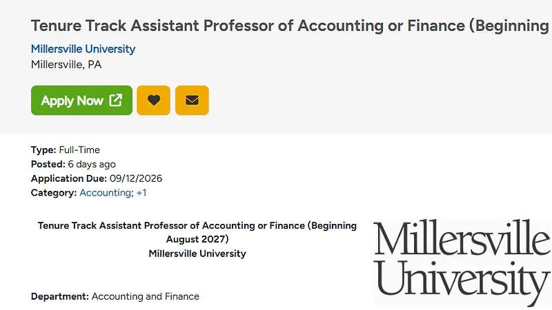 Faculty Opportunity: Tenure-Track Assistant Professor of Accounting or Finance (Beginning August 2027)