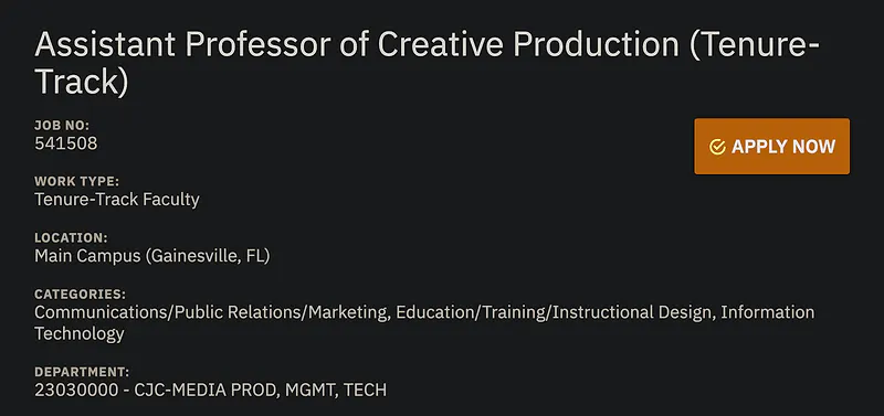 Assistant Professor of Creative Production – University of Florida