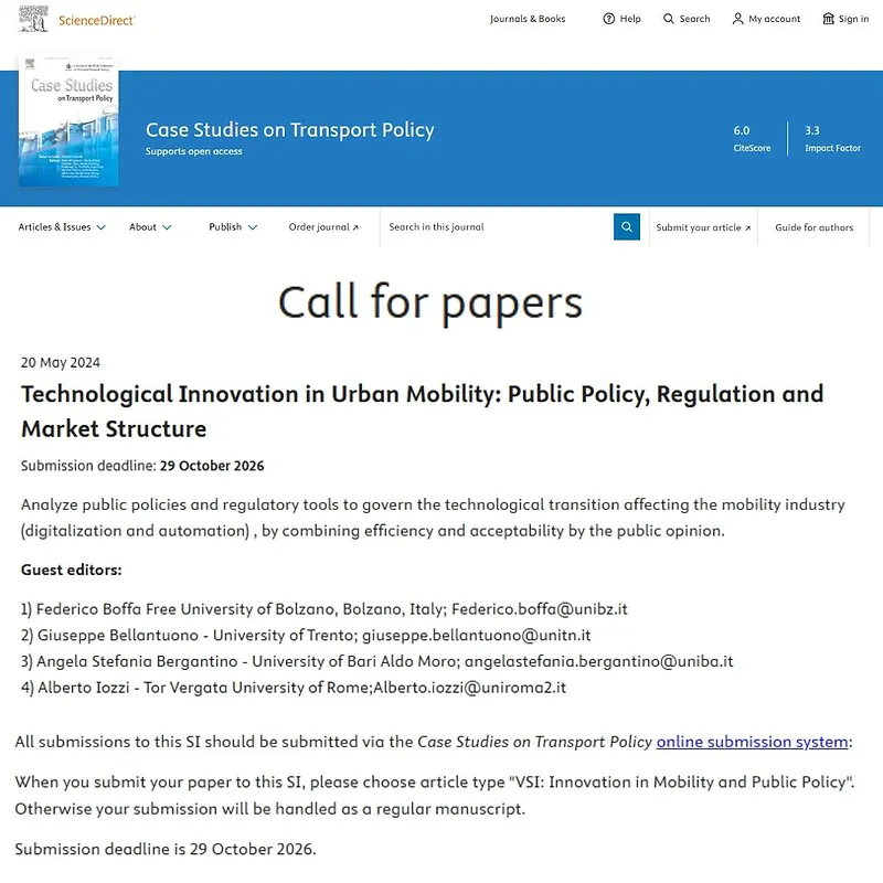 “Technological Innovation in Urban Mobility: Public Policy, Regulation and Market Structure”