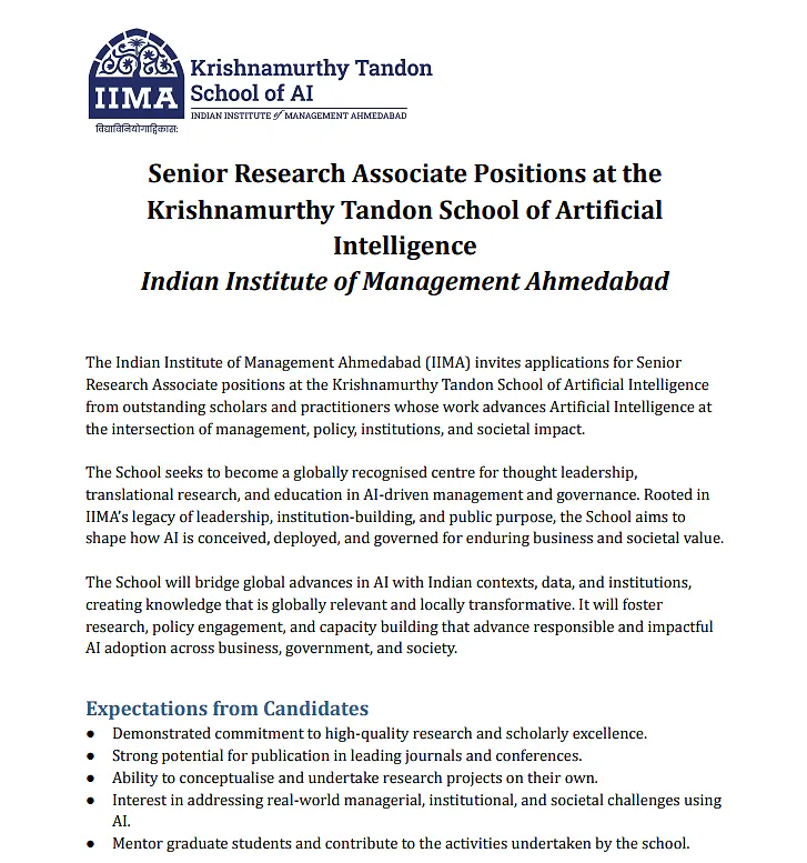 IIMA Krishnamurthy Tandon School of AI Recruitment 2026