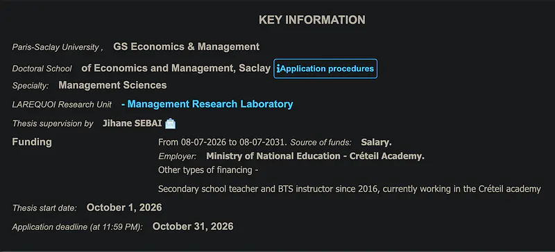PhD Opportunity in Management Sciences – Université Paris-Saclay