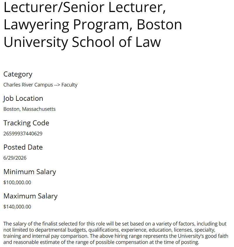 Boston University Recruitment 2026 | Lecturer / Senior Lecturer – Lawyering Program | Boston University School of Law