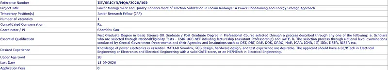 Junior Research Fellow Recruitment 2026 at IIT Kanpur – Power Electronics Research Project