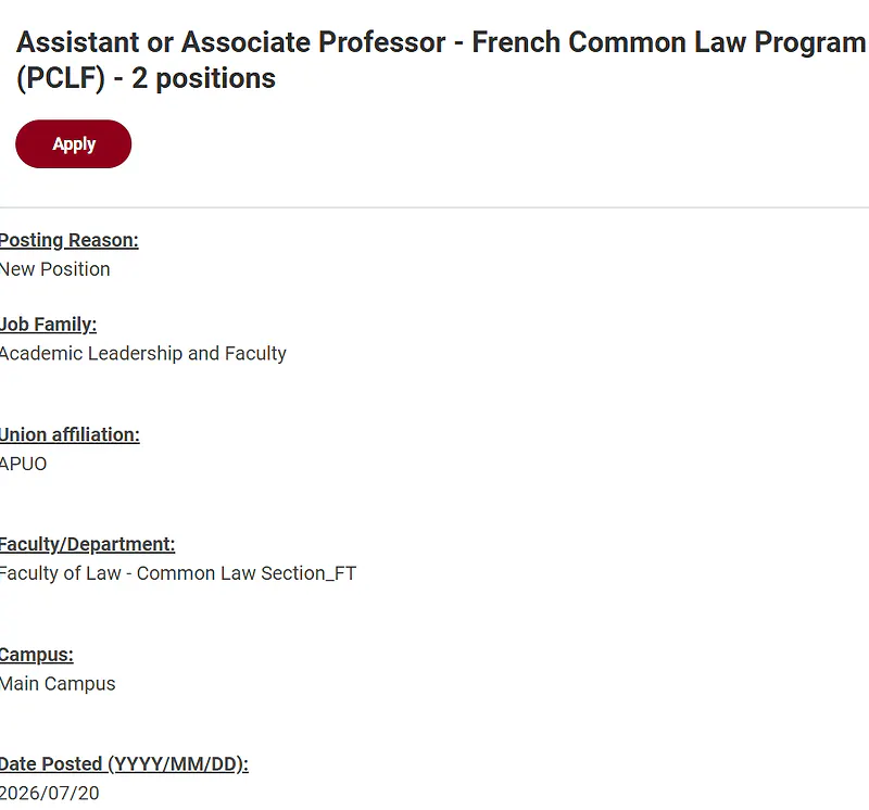 University of Ottawa Faculty Recruitment 2026: Two Law Positions