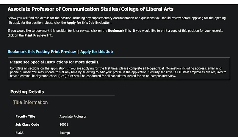 Associate Professor of Communication Studies – The University of Texas Rio Grande Valley