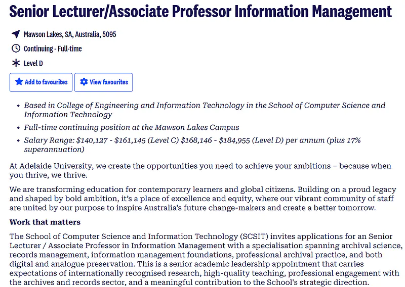 University of Adelaide Recruitment 2026: Senior Lecturer / Associate Professor in Information Management – Apply Now