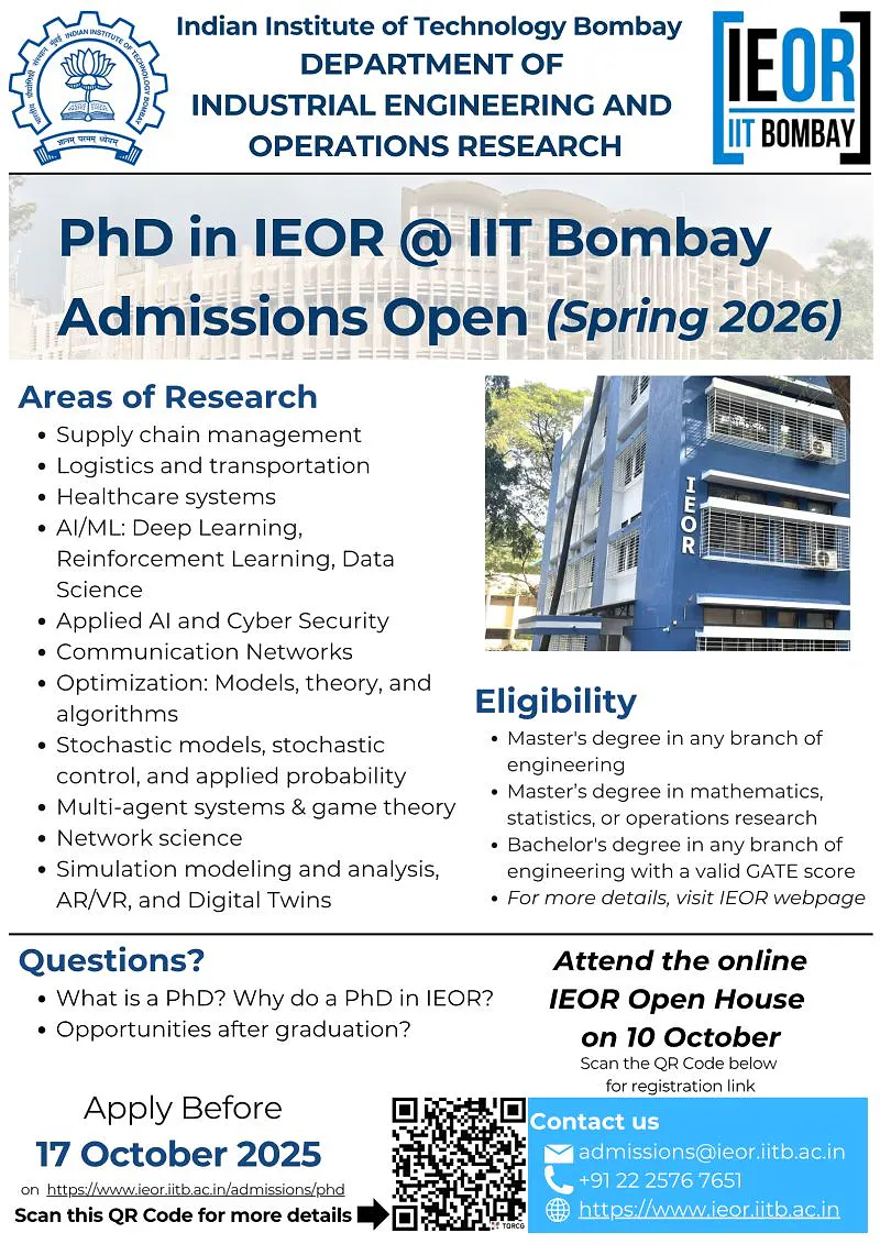 Admissions Open: PhD Programme in IEOR, IIT Bombay (Spring 2026)