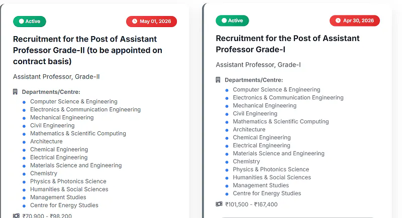 Assistant Professor Recruitment 2026 – Grade I & Grade II 