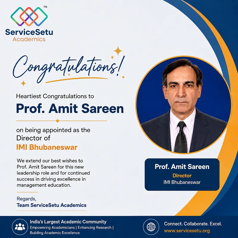 Prof. Amit Sareen Appointed Director of IMI Bhubaneswar
