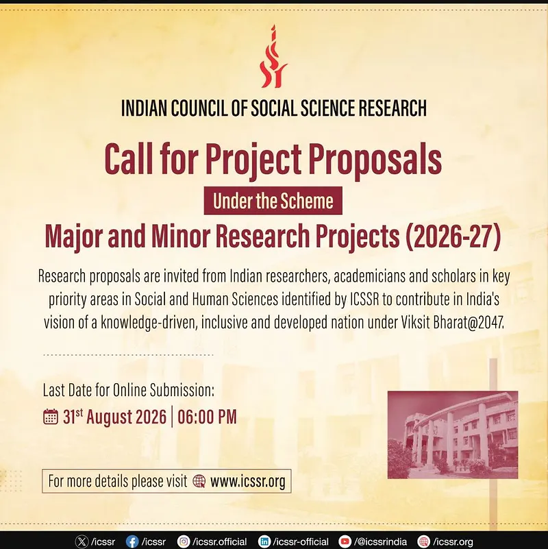 ICSSR Call for Project Proposals 2026–27: Major and Minor Research Projects