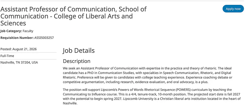 Assistant Professor of Communication – Lipscomb University