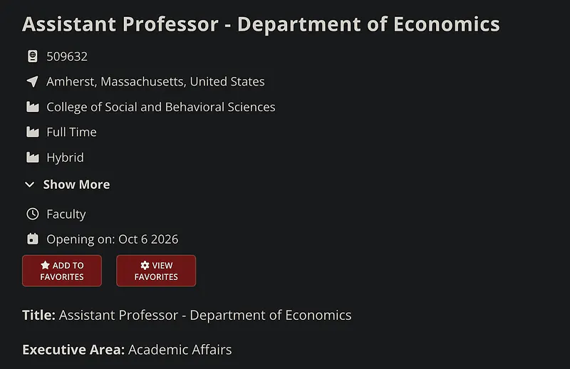 Assistant Professor of Economics – University of Massachusetts Amherst