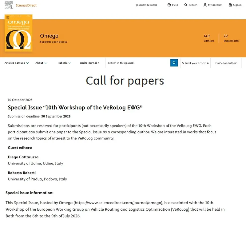 “10th Workshop of the VeRoLog EWG”