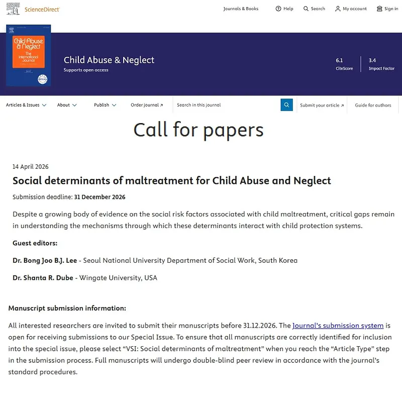  "Social Determinants of Maltreatment for Child Abuse and Neglect"