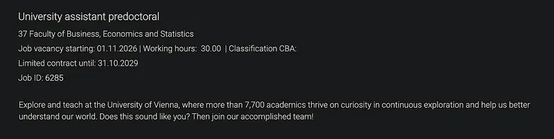 PhD / Predoctoral Opportunity: University Assistant in Finance – University of Vienna