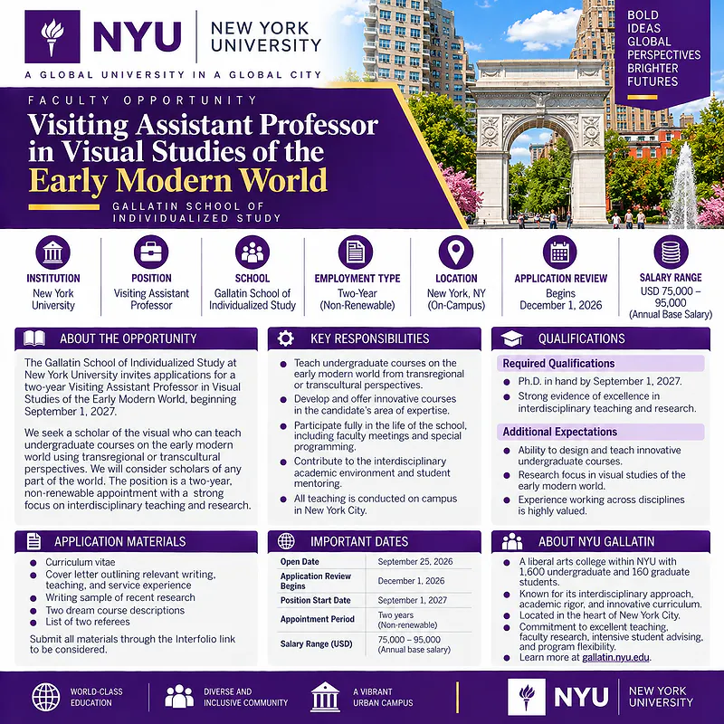 Visiting Assistant Professor in Visual Studies of the Early Modern World – New York University