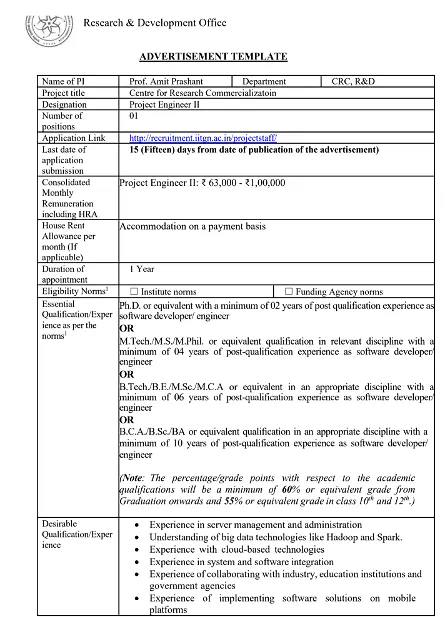 IIT Indore Recruitment 2026 | Project Engineer II Vacancy at Centre for Research Commercialization