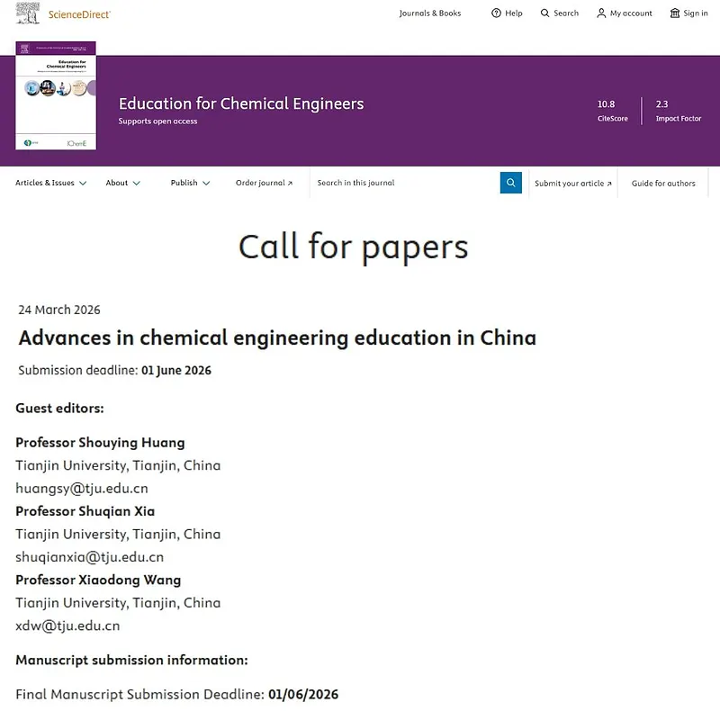 "Advances in chemical engineering education in China"