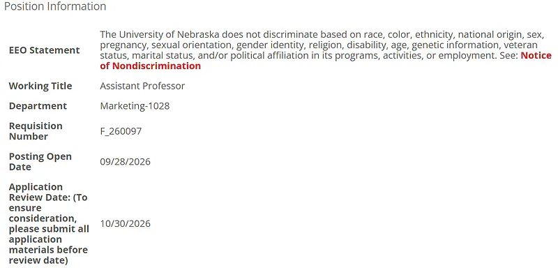 Assistant Professor of Marketing – University of Nebraska–Lincoln