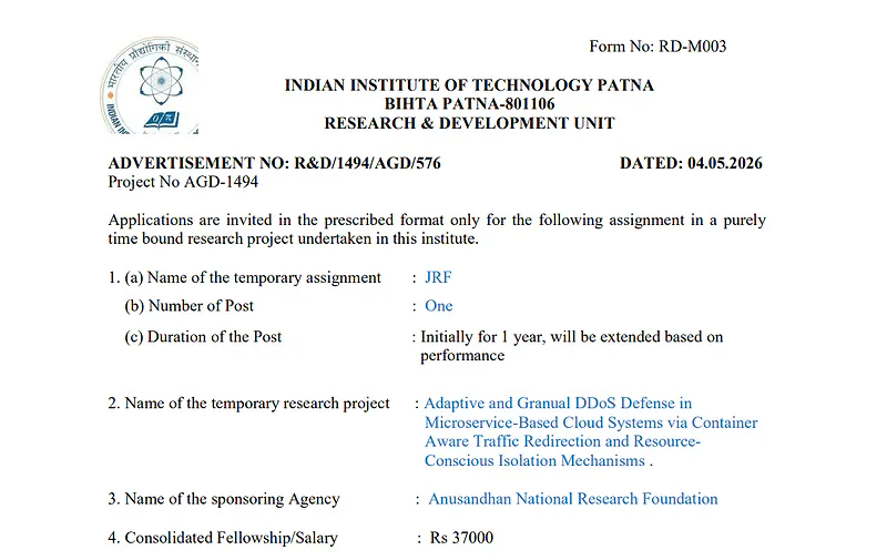  IIT Patna JRF Recruitment 2026 -  Apply for Junior Research Fellow (JRF) 