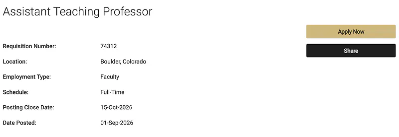 Assistant Teaching Professor – University of Colorado Boulder