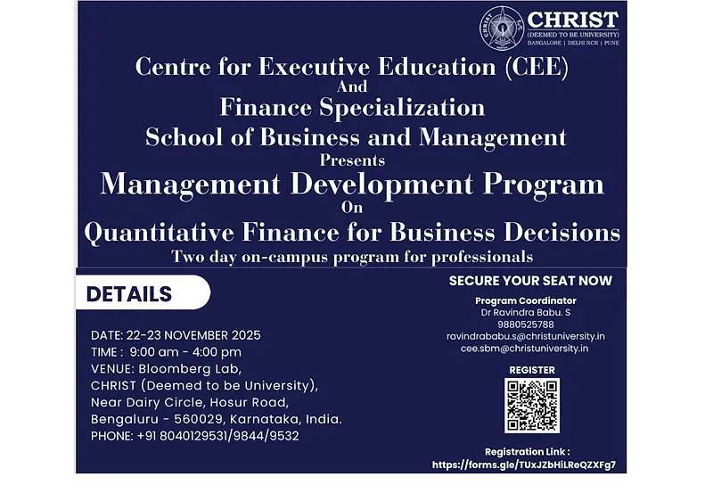 Management Development Program (MDP) on Quantitative Finance for Business Decisions | CHRIST (Deemed to be University) |  22–23 November 2025
