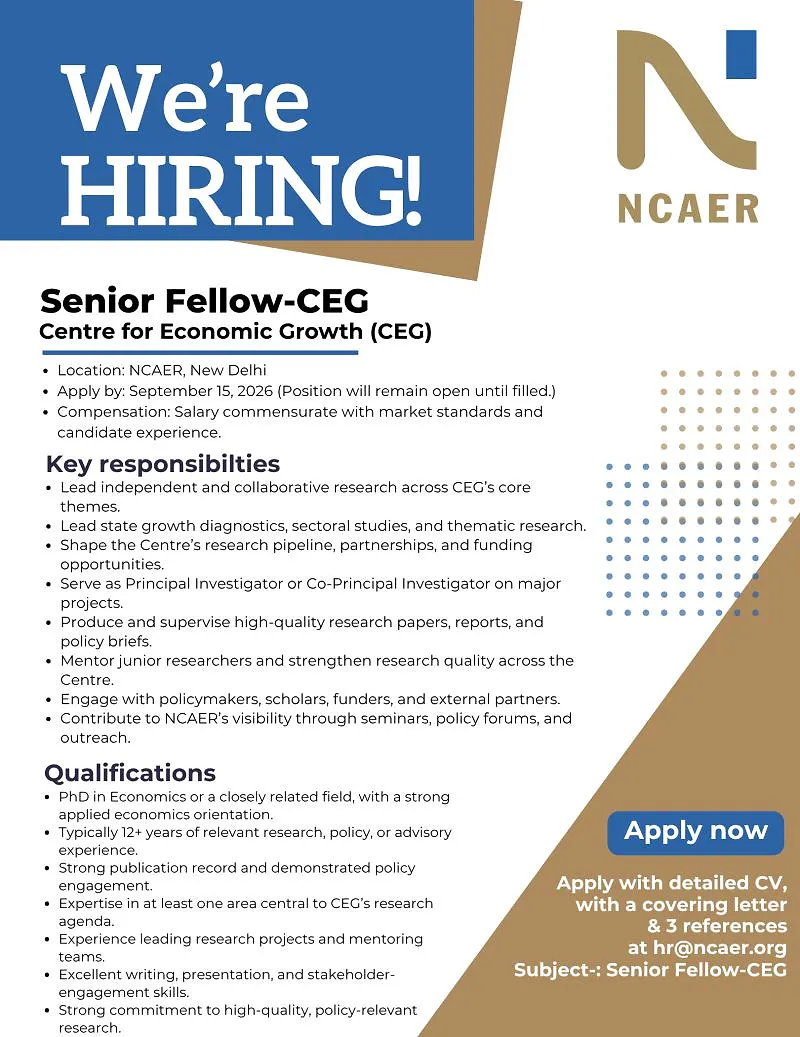 Senior Fellow – Centre for Economic Growth (CEG) | NCAER