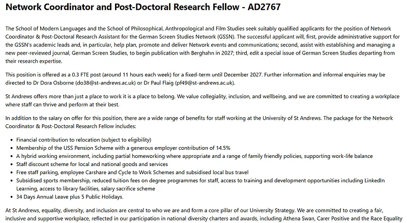 University of St Andrews Recruitment: Network Coordinator and Postdoctoral Research Fellow