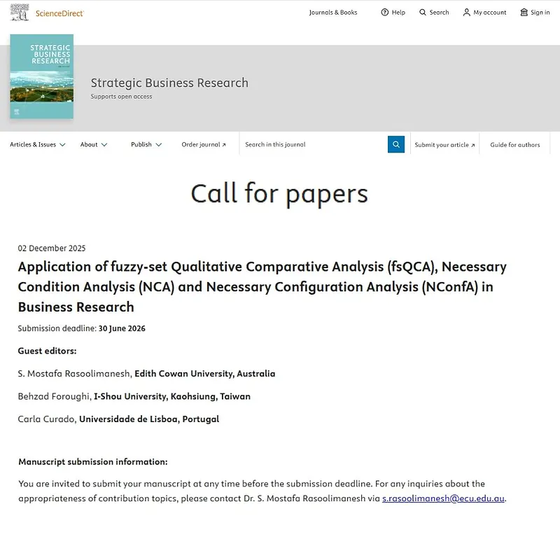 “Application of Fuzzy‑Set Qualitative Comparative Analysis (fsQCA), Necessary Condition Analysis (NCA) and Necessary Configuration Analysis (NConfA) in Business Research”