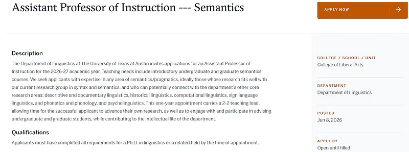 University of Texas at Austin Invites Applications for Assistant Professor of Instruction in Semantics