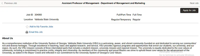 Assistant Professor of Management – Valdosta State University