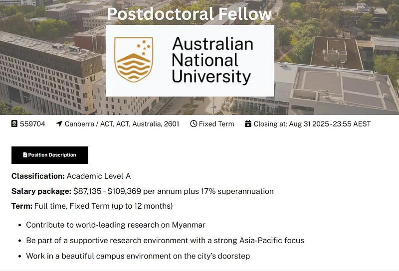 Postdoctoral Fellowship at Australian National University